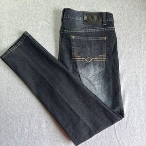 M.Society Men's Size 36-32 Stretch Skinny Fit Dark Blue Denim Distressed Jeans